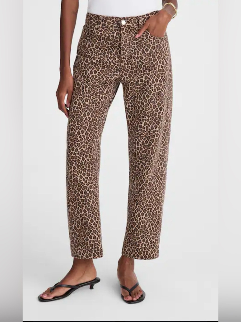 Madewell Leopard Print the darted Barrel--Leg Jean in Brown